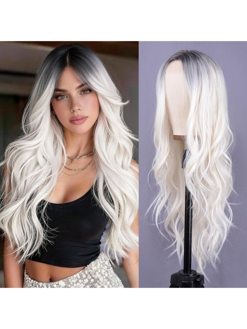 Women's White Synthetic Hair Dirty Blonde Heat Resistant Long Wavy Wig
